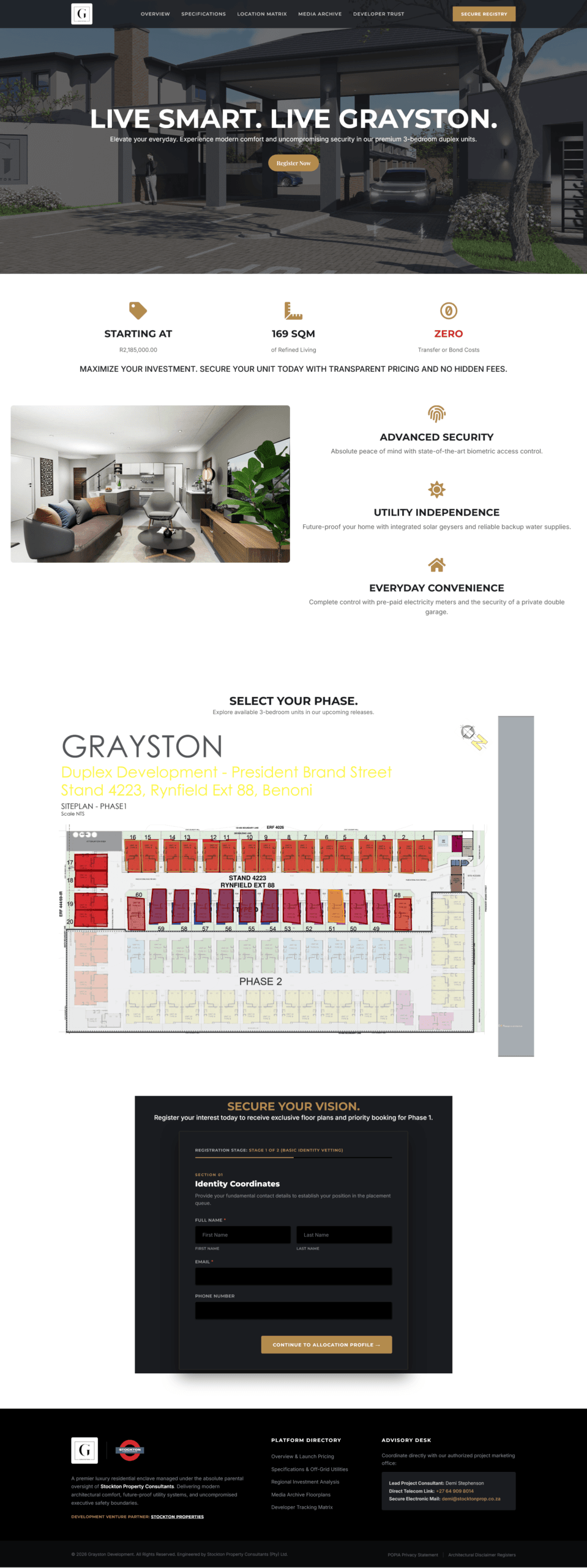 Homepage of the Grayston Development website designed and developed by WhitingWeb