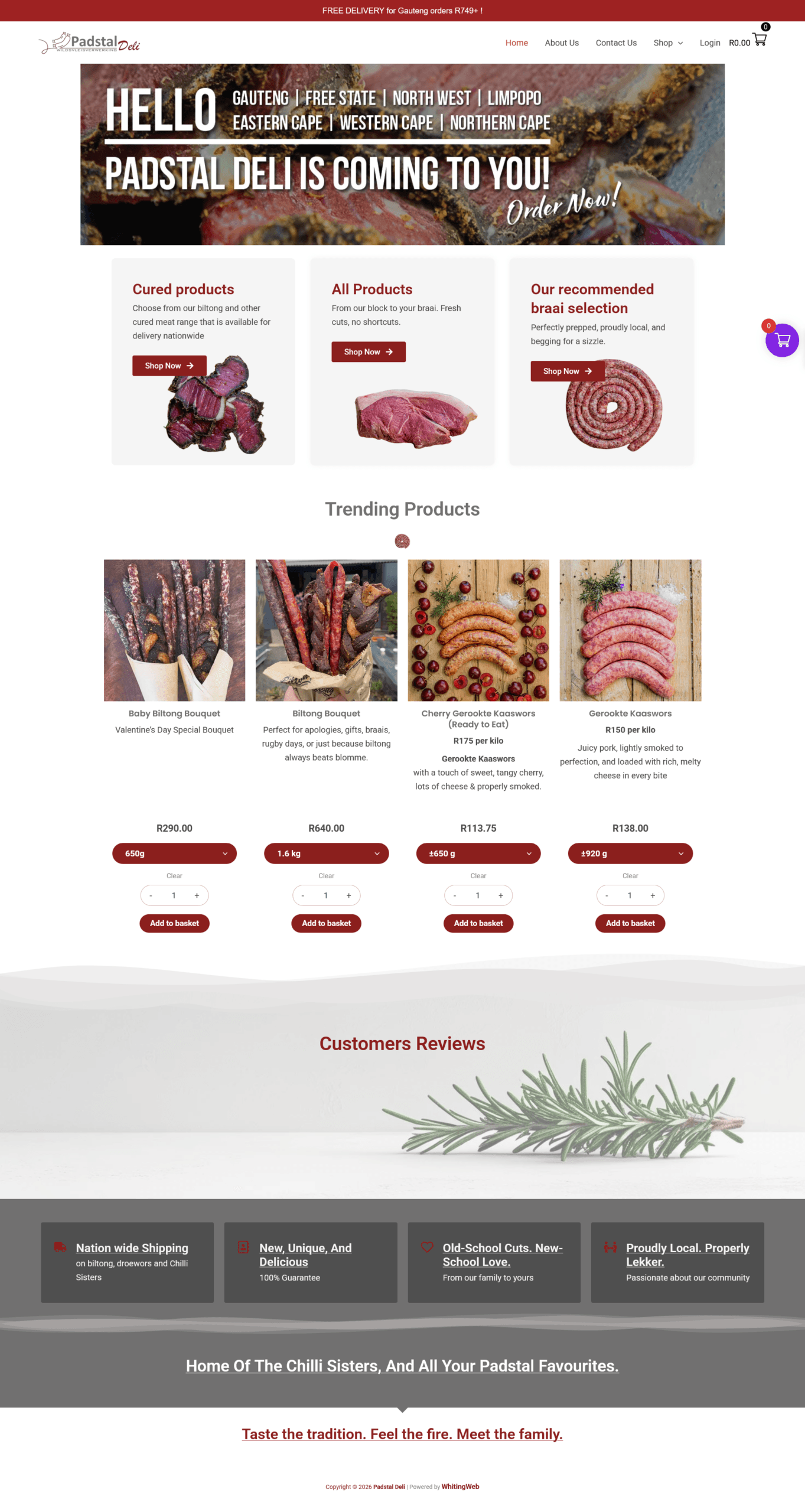 Padstal Deli WooCommerce online butcher website homepage